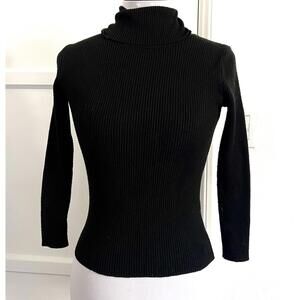 Womens Black Ribbed Turtleneck Top Long Sleeve Knit Sweater Basic Layering
